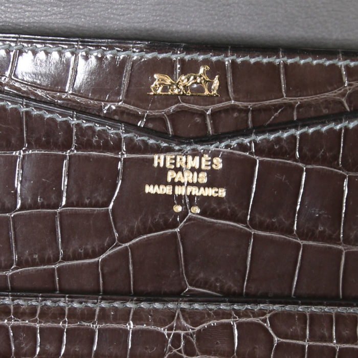 Hermès Faco pouch in brown crocodile - Detail D3