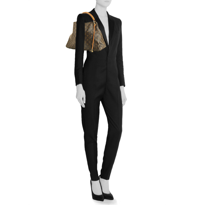 Sac à main Louis Vuitton Artsy moyen modèle en toile monogram marron et cuir naturel - Detail D1