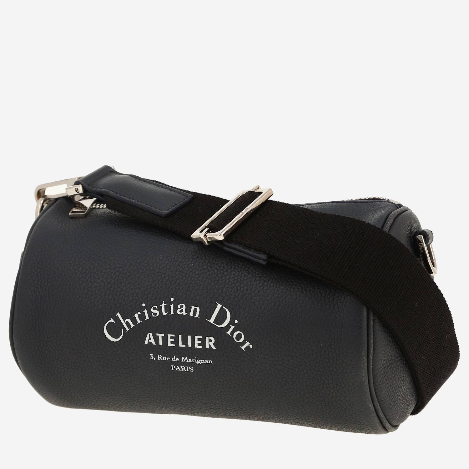 Borsa a tracolla Dior Roller in pelle martellata blu