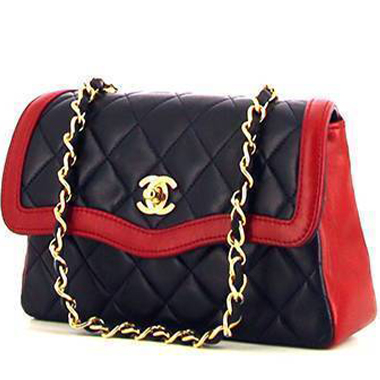 Chanel Vintage handbag in blue quilted leather and red leather