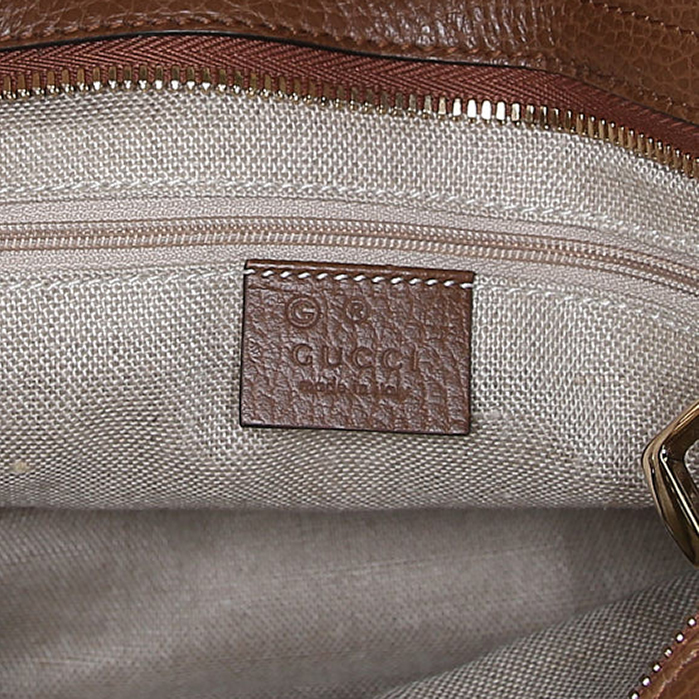 Gucci shoulder bag in beige monogram canvas and brown leather - Detail D4