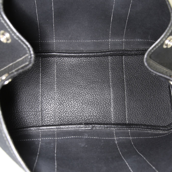 Hermès Garden Party handbag in canvas and black leather - Detail D2