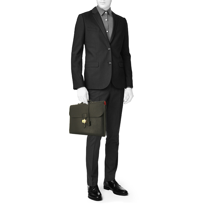 Borsa portadocumenti Hermès Sac à dépêches in pelle togo nera - Detail D1