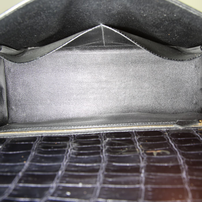 Borsa Hermes Kelly 32 cm in coccodrillo marino nero - Detail D3