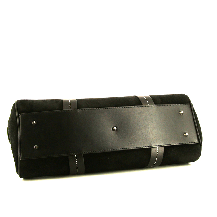 Bolso de mano Dior Vintage en ante negro y cuero negro - Detail D4