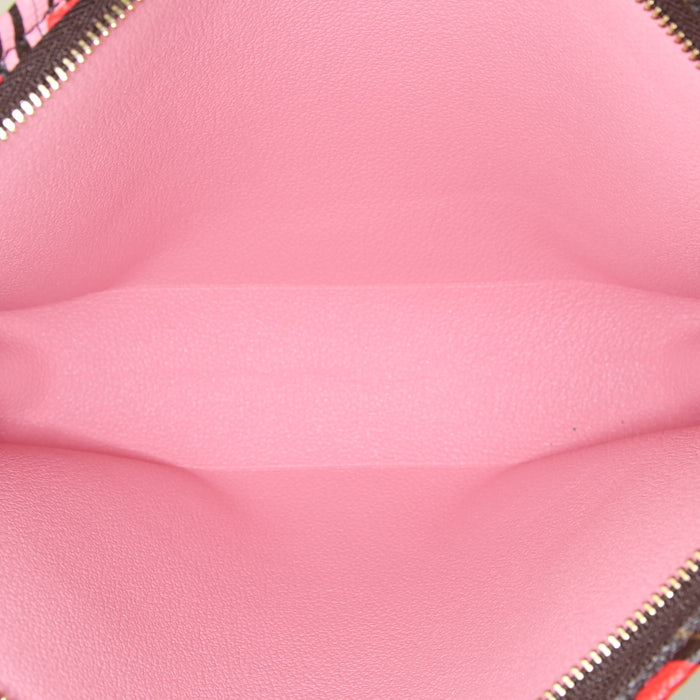 Louis Vuitton Limited Editions pouch 26 in brown, pink and red monogram canvas and natural leather - Detail D2