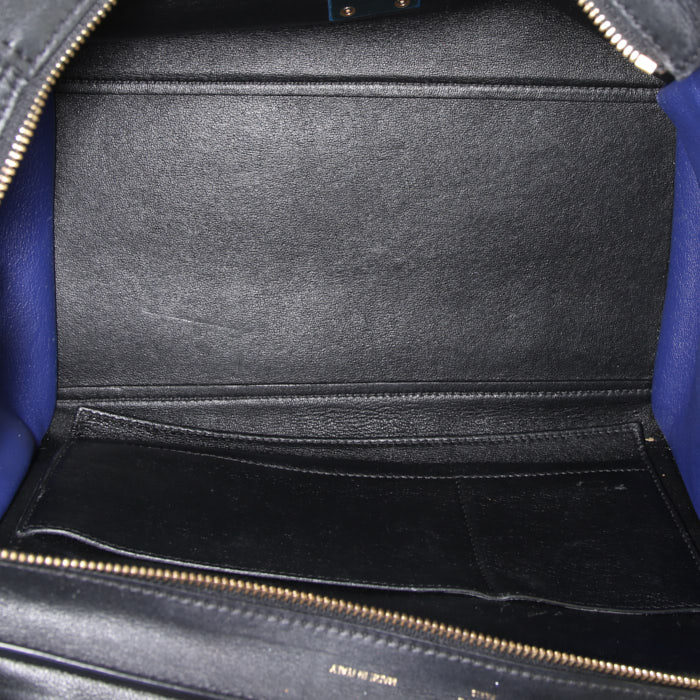 Sac à main Celine  Trapeze moyen modèle  en cuir marron et noir et daim bleu - Detail D3