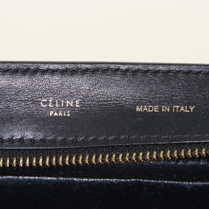 Sac à main Celine  Trapeze moyen modèle  en cuir marron et noir et daim bleu - Detail D4