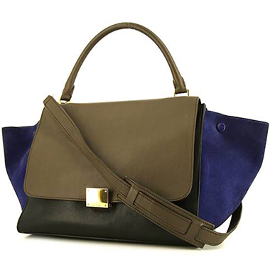 Bolso de mano Celine  Trapeze modelo mediano  en cuero marrón y negro y ante azul