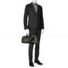 Bolsa de viaje Louis Vuitton Keepall - Travel Bag en lona Monogram negra y cuero negro - Detail D1 thumbnail