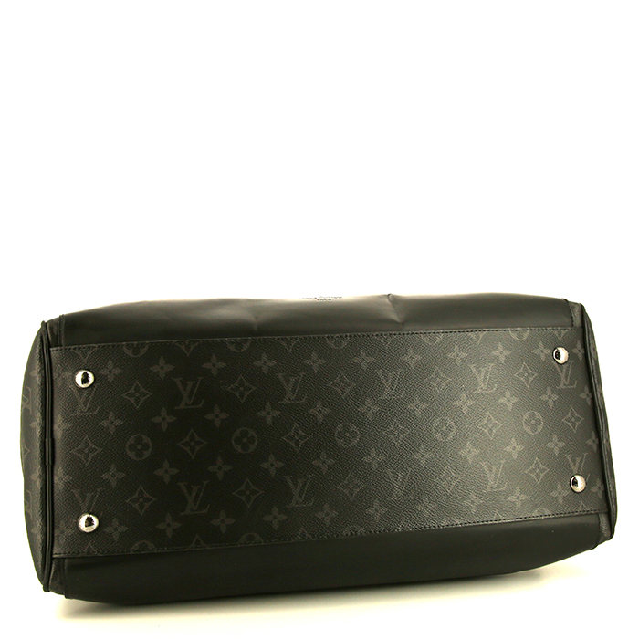 Bolsa de viaje Louis Vuitton Keepall - Travel Bag en lona Monogram negra y cuero negro - Detail D5