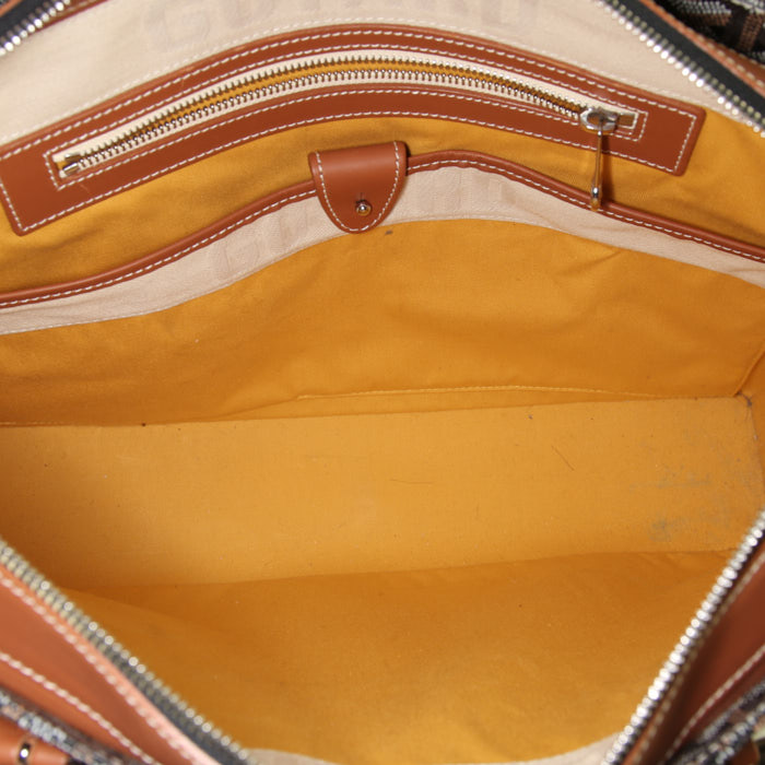 Goyard Okinawa shopping bag in black monogram canvas and brown leather - Detail D2