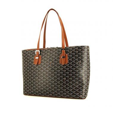 Bolso Cabás Goyard Okinawa en lona Monogram negra y cuero marrón