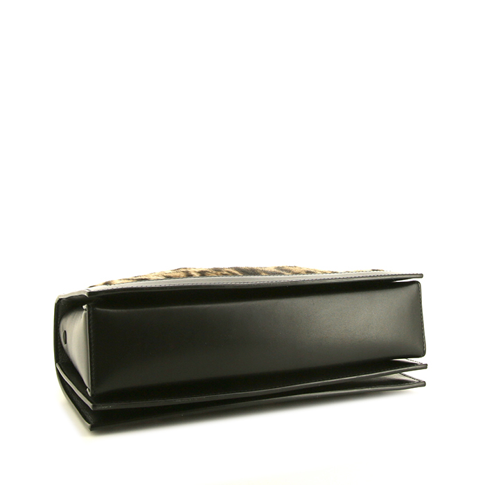 Saint Laurent Book Bag shoulder bag in brown foal and black leather - Detail D5