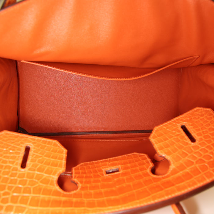 Bolso de mano Hermes Birkin 35 cm en cocodrilo naranja - Detail D2