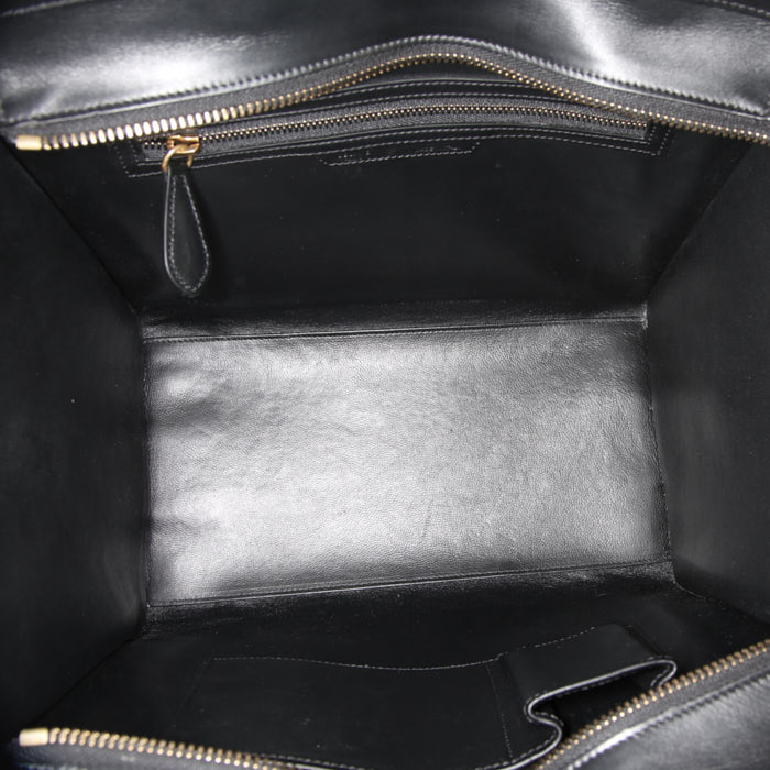 Bolso de mano Celine Luggage en cuero beige, negro y azul - Detail D2