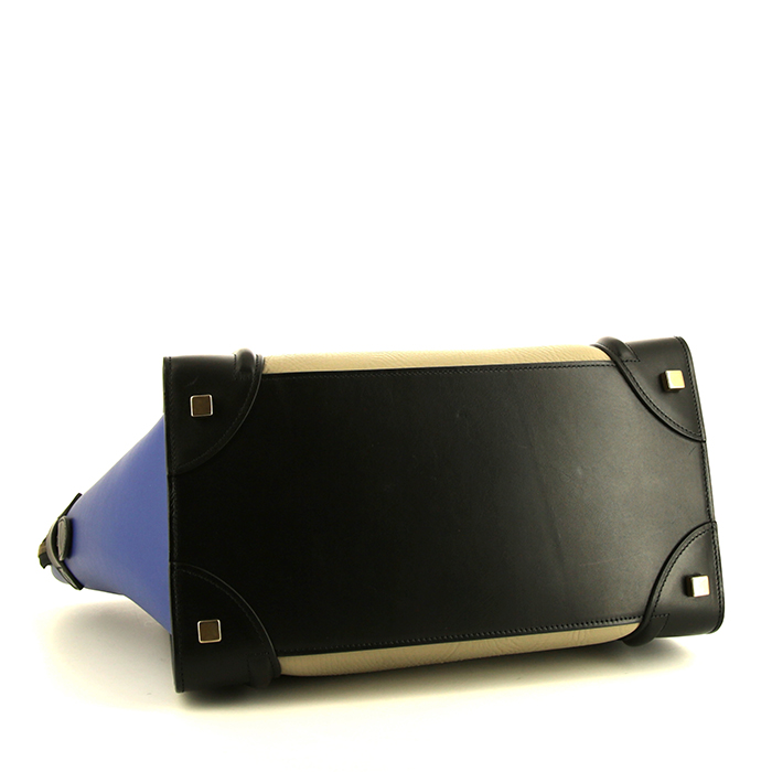 Borsa Celine Luggage in pelle beige nera e blu - Detail D4