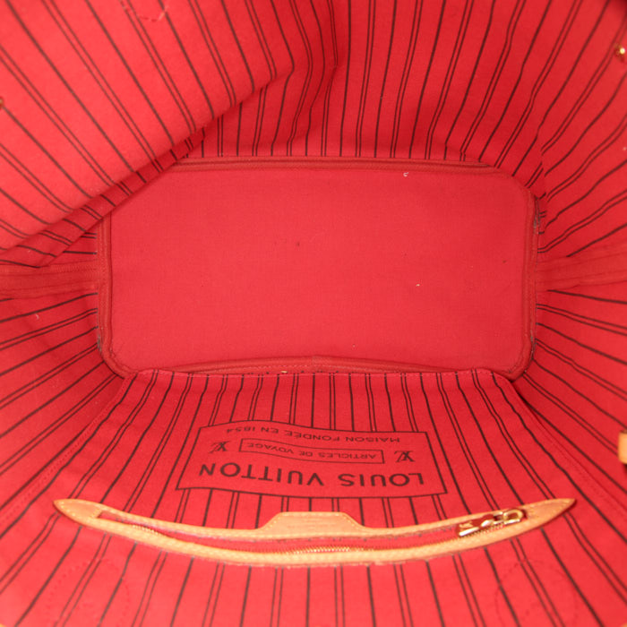 Shopping bag Louis Vuitton Neverfull modello medio in tela monogram marrone a fiori e pelle naturale - Detail D2