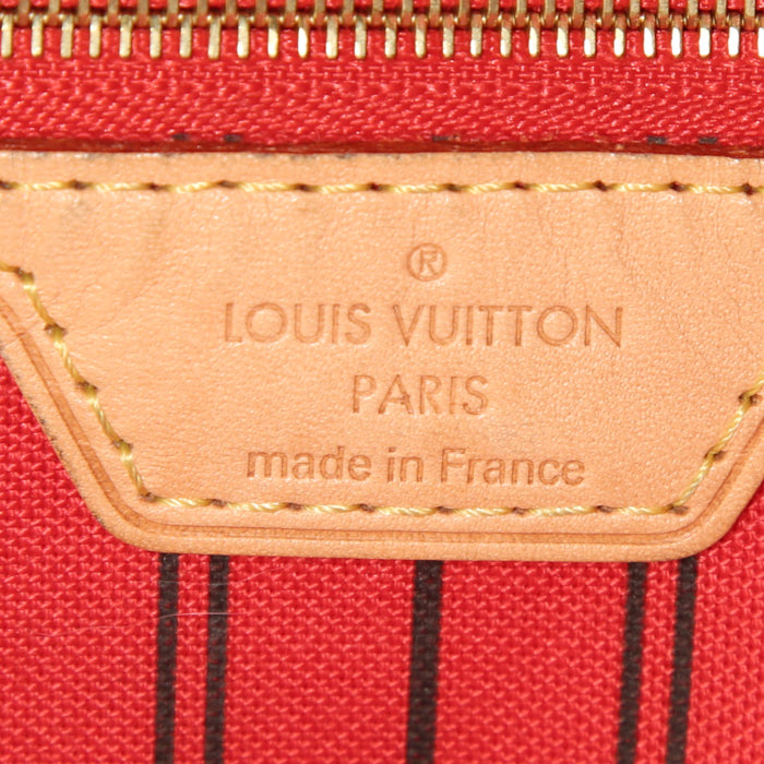 Sac cabas Louis Vuitton Neverfull moyen modèle en toile monogram marron et cuir naturel - Detail D3