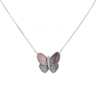 Van Cleef 
Arpels Papillon necklace in white gold,  mother of pearl and diamonds