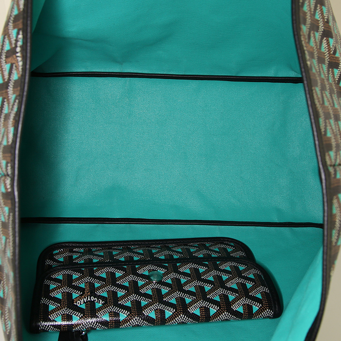 Bolso Cabás Goyard Saint Louis Claire Voie en lona Monogram negra y verde y cuero negro - Detail D2