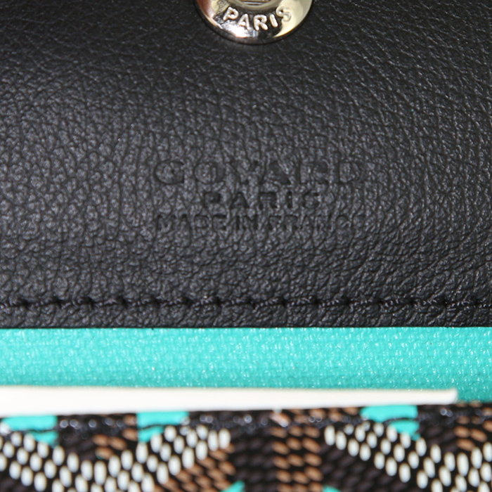 Sac cabas Goyard Saint Louis Claire Voie en toile monogram noire et verte et cuir noir - Detail D3