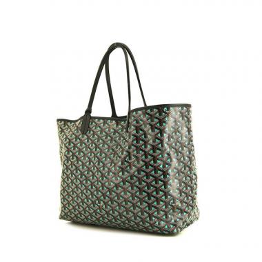 Shopping bag Goyard Saint Louis Claire Voie in tela monogram nera e verde e pelle nera