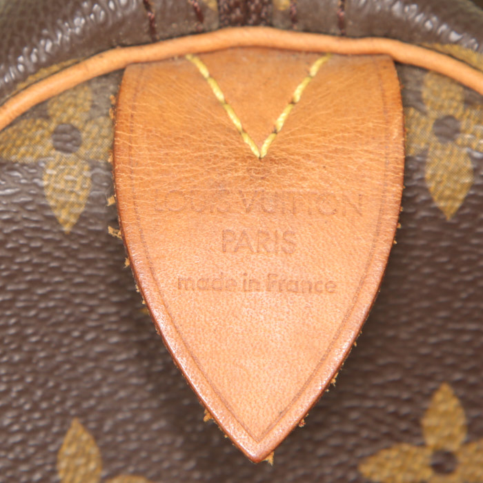Borsa Louis Vuitton Speedy 30 in tela monogram marrone e pelle naturale - Detail D3