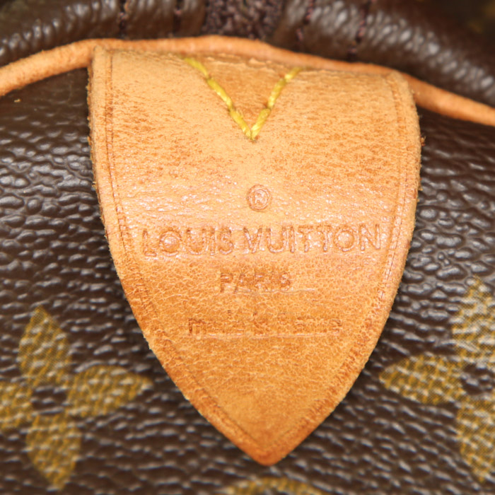 Borsa Louis Vuitton Speedy 35 in tela monogram marrone e pelle naturale - Detail D3