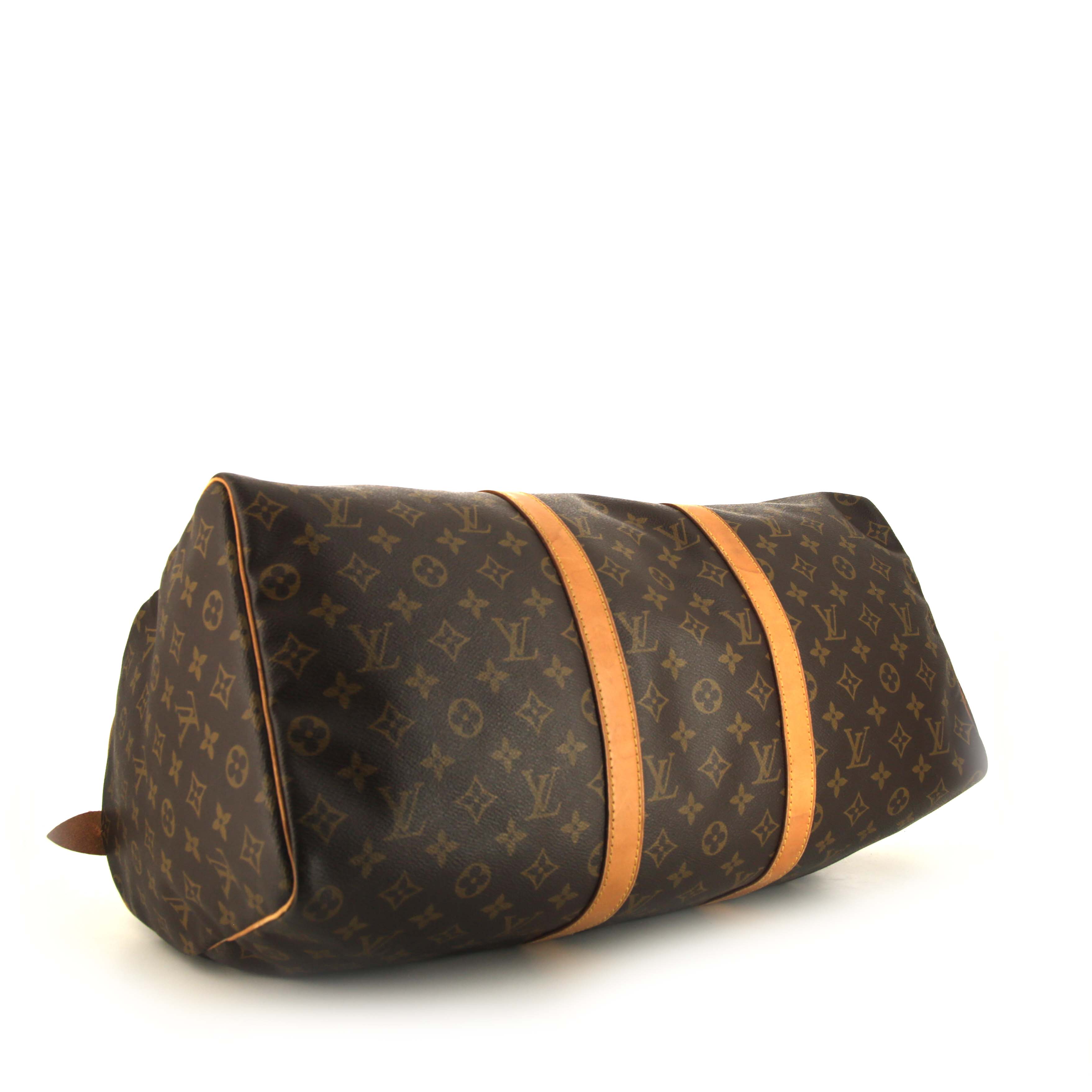 Louis Vuitton Keepall 50 cm travel bag in brown monogram canvas and natural leather - Detail D4