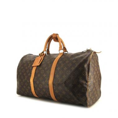 Bolsa de viaje Louis Vuitton Keepall 50 cm en lona Monogram marrón y cuero natural