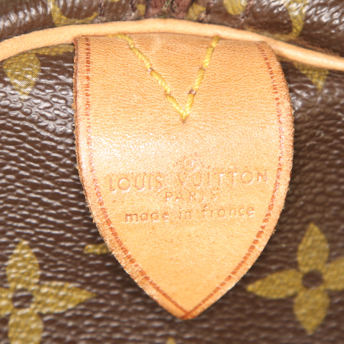 Sac de voyage Louis Vuitton Keepall 55 cm en toile monogram marron et cuir naturel - Detail D3
