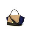 Celine Trapeze handbag in black and beige leather and blue suede - 00pp thumbnail