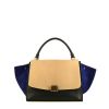 Celine Trapeze handbag in black and beige leather and blue suede - 360 thumbnail