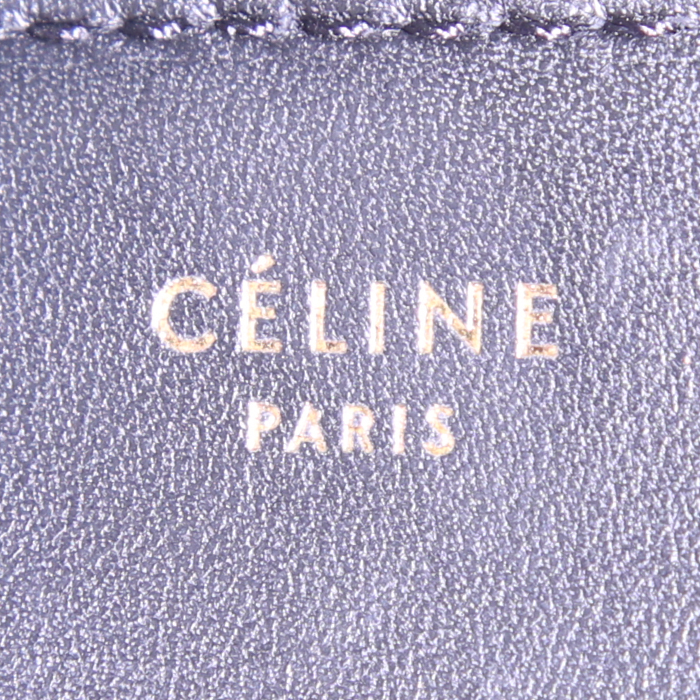 Sac à main Celine Trapeze en cuir noir et beige et daim bleu - Detail D4