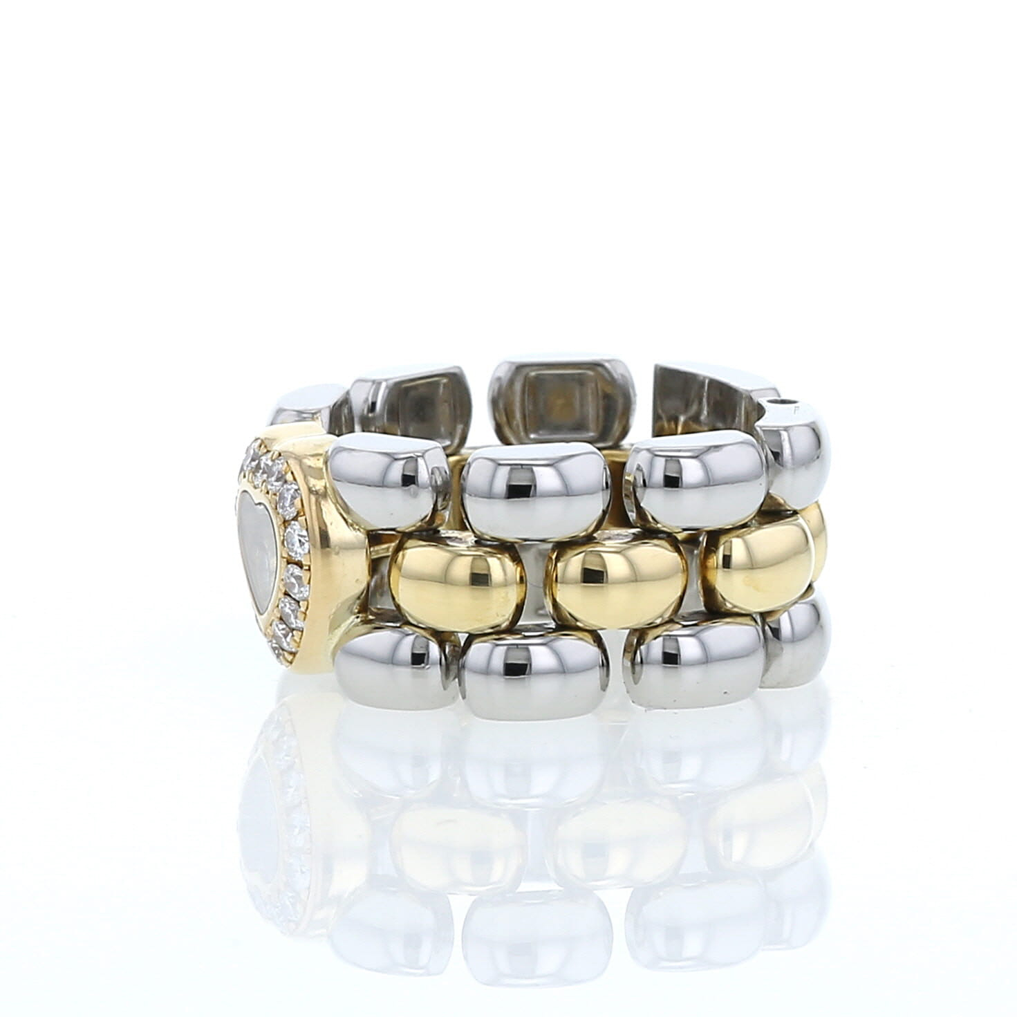 Sortija Chopard Happy Diamonds en oro amarillo,  acero y diamantes - Detail D1
