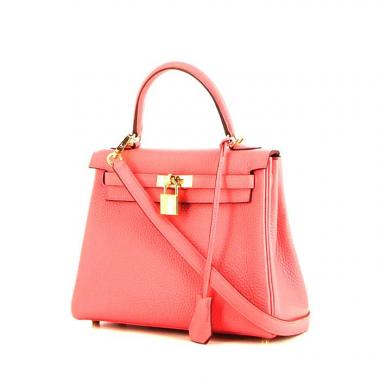 Sac à main Hermes Kelly 25 cm en cuir togo rose Jaipur