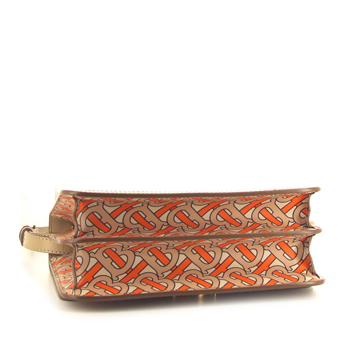Sac bandoulière Burberry TB en toile monogram beige orange et rose et cuir beige - Detail D4