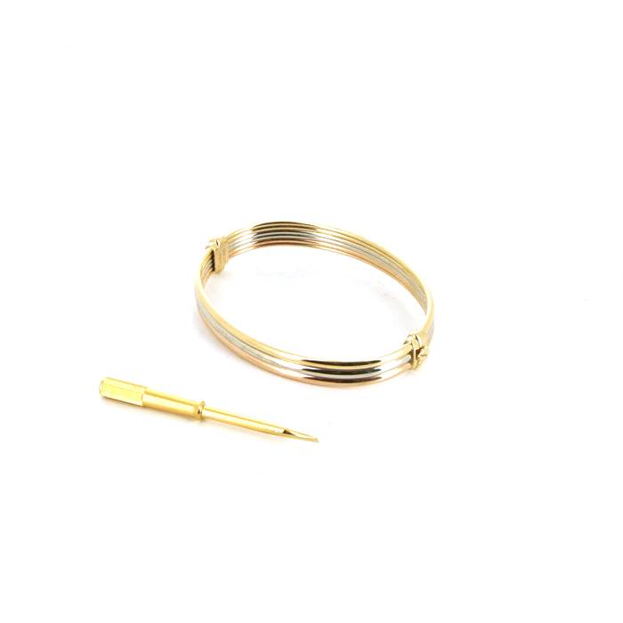 Bracciale a cerchio apribile Cartier Trois ors in oro bianco, oro giallo e oro rosa - Detail D4