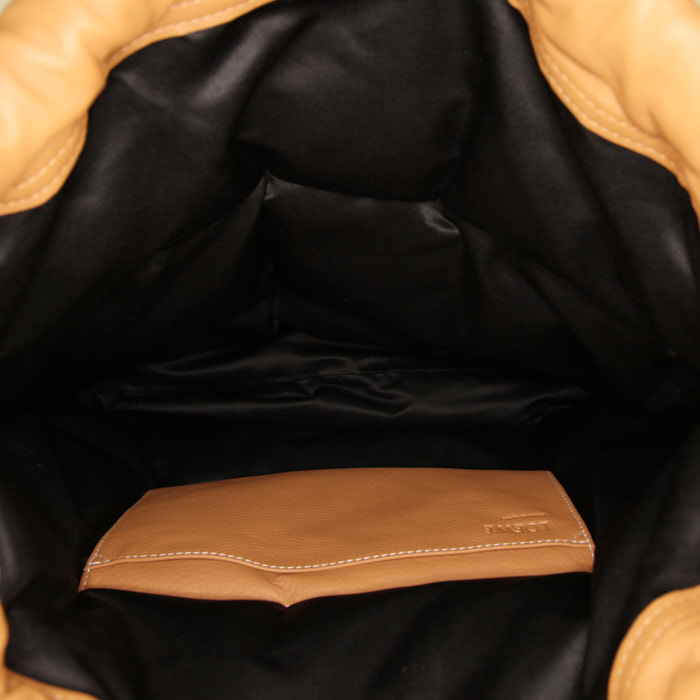 Loewe Yago Puffy backpack in blue and brown leather and blue canvas - Detail D2