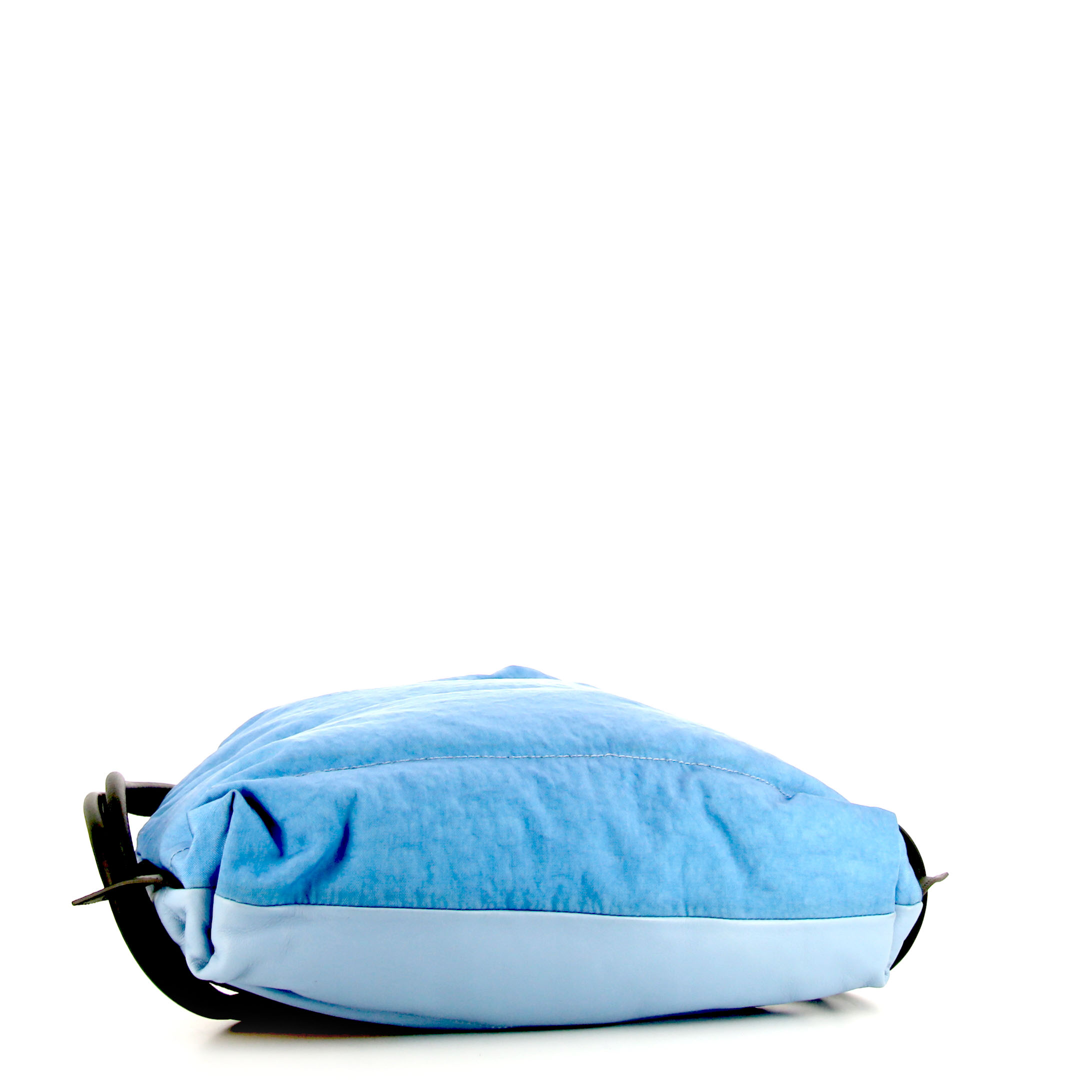Loewe Yago Puffy backpack in blue and brown leather and blue canvas - Detail D4