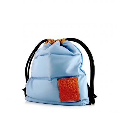 Zaino Loewe Yago Puffy in pelle blu e marrone e tela blu