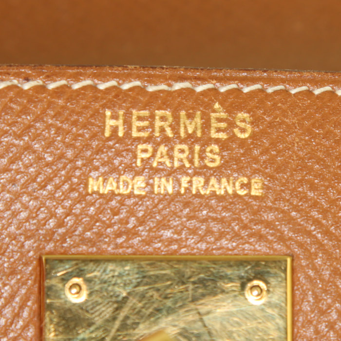 Sac à main Hermes Kelly 35 cm en cuir Courchevel gold - Detail D4