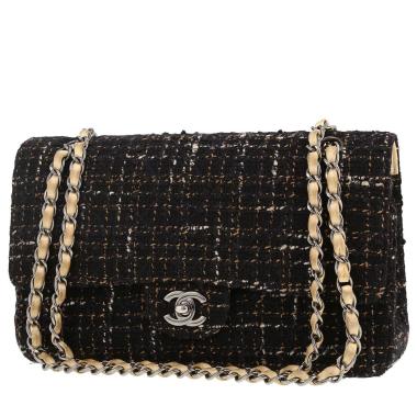 Bolso de mano Chanel  Timeless Classic en tweed acolchado negro y color crema y cuero color crema