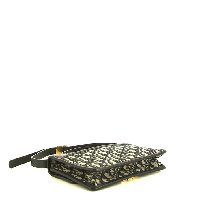 Dior 30 Montaigne shoulder bag in navy blue monogram canvas and navy blue leather - Detail D5