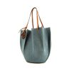 Shopping bag Loewe Shell in tela denim blu e pelle marrone - 00pp thumbnail