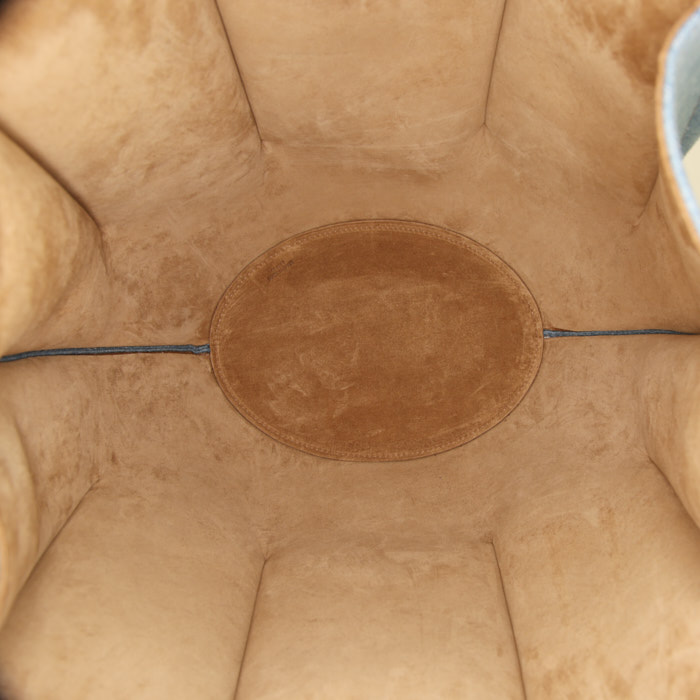 Shopping bag Loewe Shell in tela denim blu e pelle marrone - Detail D2