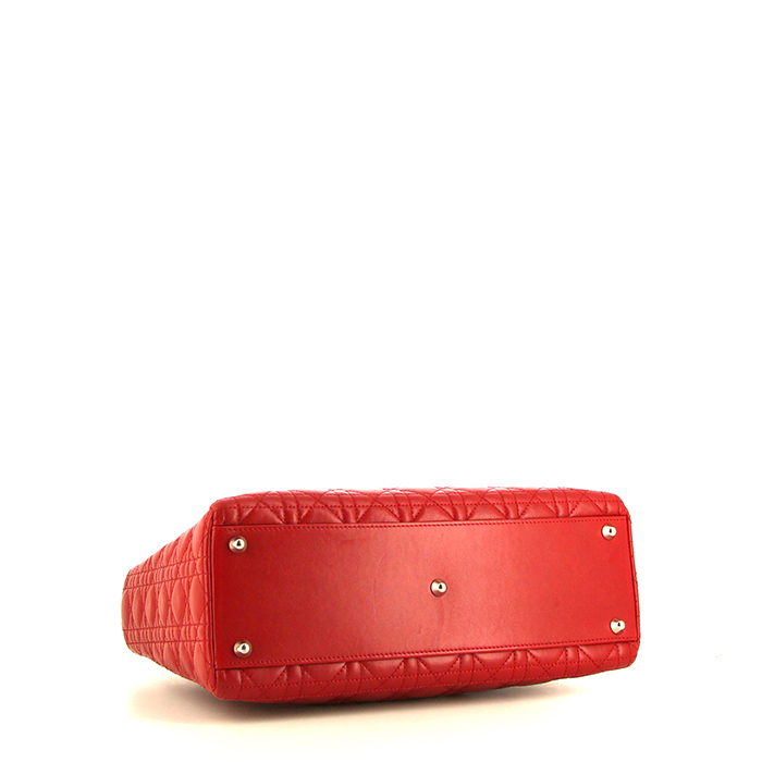 Dior Lady Dior large model handbag in red leather cannage - Detail D5