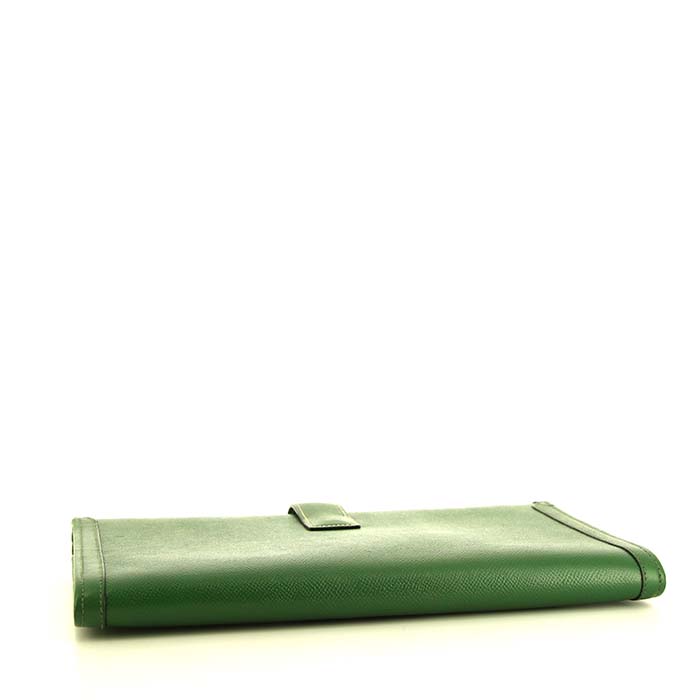 Pochette Hermes Jige in pelle Courchevel verde - Detail D4