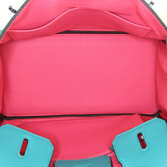 Borsa Hermes Birkin 25 cm in pelle taurillon clemence Vert Veronese - Detail D2